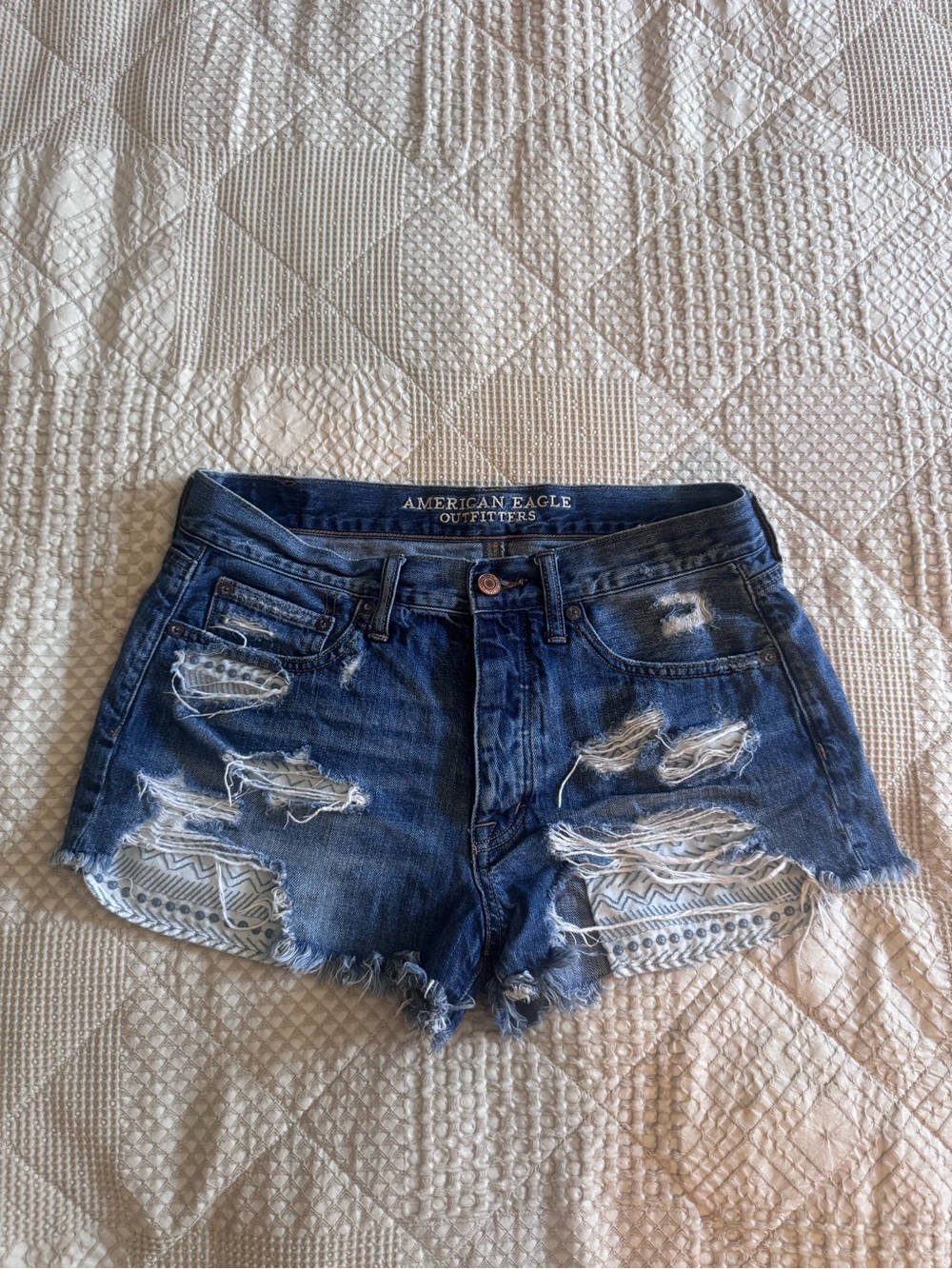 American Eagle Distressed Dark Blue Denim Shorts